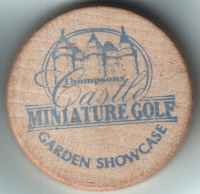 Thompsons Castle Miniature Golf Wooden Nickel Obverse